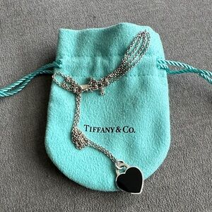 Tiffany & Co. Silver Chain Necklace with Black Heart Pendant